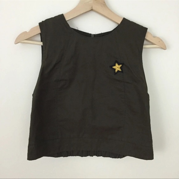 ZARA Metal Star Dark Amry Green Halter Crop Tank Top - Picture 3 of 10